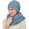 imageCC Unisex Soft Stretch Chunky Cable Knit Beanie and Infinity Loop Scarf SetDenim