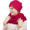 imageCC Unisex Soft Stretch Chunky Cable Knit Beanie and Infinity Loop Scarf SetHot Pink