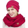 imageCC Unisex Soft Stretch Chunky Cable Knit Beanie and Infinity Loop Scarf SetHot Pink
