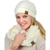 imageCC Unisex Soft Stretch Chunky Cable Knit Beanie and Infinity Loop Scarf SetIvory