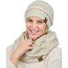 imageCC Unisex Soft Stretch Chunky Cable Knit Beanie and Infinity Loop Scarf SetIvoryGold Metallic