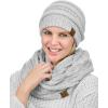 imageCC Unisex Soft Stretch Chunky Cable Knit Beanie and Infinity Loop Scarf SetIvorySilver Metallic
