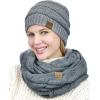 imageCC Unisex Soft Stretch Chunky Cable Knit Beanie and Infinity Loop Scarf SetLight Melange Gray