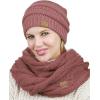 imageCC Unisex Soft Stretch Chunky Cable Knit Beanie and Infinity Loop Scarf SetMauve