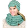imageCC Unisex Soft Stretch Chunky Cable Knit Beanie and Infinity Loop Scarf SetMint Metallic