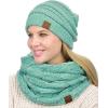 imageCC Unisex Soft Stretch Chunky Cable Knit Beanie and Infinity Loop Scarf SetMint Metallic