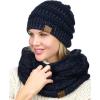 imageCC Unisex Soft Stretch Chunky Cable Knit Beanie and Infinity Loop Scarf SetNavy Metallic