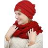 imageCC Unisex Soft Stretch Chunky Cable Knit Beanie and Infinity Loop Scarf SetRed