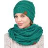 imageCC Unisex Soft Stretch Chunky Cable Knit Beanie and Infinity Loop Scarf SetSea Green