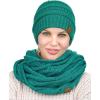 imageCC Unisex Soft Stretch Chunky Cable Knit Beanie and Infinity Loop Scarf SetSea Green