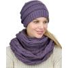 imageCC Unisex Soft Stretch Chunky Cable Knit Beanie and Infinity Loop Scarf SetViolet