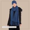 imageCC Unisex Soft Stretch Confetti Boucle Yarn Knit Beanie and Matching Fringe Scarf SetNavy Peony