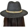 imageCC Wide Brim Wool Fabric Panama Fedora Hat with Chain AccentHeather Black