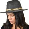 imageCC Wide Brim Wool Fabric Panama Fedora Hat with Chain AccentHeather Black