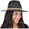 imageCC Wide Brim Wool Fabric Panama Fedora Hat with Chain AccentHeather Black