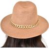 imageCC Wide Brim Wool Fabric Panama Fedora Hat with Chain AccentHeather Camel
