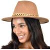 imageCC Wide Brim Wool Fabric Panama Fedora Hat with Chain AccentHeather Camel