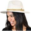 imageCC Wide Brim Wool Fabric Panama Fedora Hat with Chain AccentHeather Oatmeal