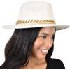 imageCC Wide Brim Wool Fabric Panama Fedora Hat with Chain AccentHeather Oatmeal