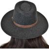 imageCC Wide Brim Wool Fabric Panama Fedora Hat with Faux Leather Band AccentHeather Black