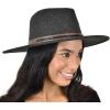 imageCC Wide Brim Wool Fabric Panama Fedora Hat with Faux Leather Band AccentHeather Black