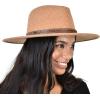 imageCC Wide Brim Wool Fabric Panama Fedora Hat with Faux Leather Band AccentHeather Camel