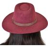 imageCC Wide Brim Wool Fabric Panama Fedora Hat with Faux Leather Band AccentHeather Wine