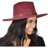imageCC Wide Brim Wool Fabric Panama Fedora Hat with Faux Leather Band AccentHeather Wine