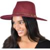 imageCC Wide Brim Wool Fabric Panama Fedora Hat with Faux Leather Band AccentHeather Wine