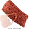 imageCC Winter Fuzzy Fleece Lined Thick Knitted Diagonal Stripes CrissCross Pattern Headband Headwrap HW2060A Button Cinnamon