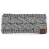 imageCC Winter Fuzzy Fleece Lined Thick Knitted Diagonal Stripes CrissCross Pattern Headband Headwrap HW2060A button Lt mel Grey