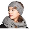 imageCC Winter Fuzzy Fleece Lined Thick Knitted Diagonal Stripes CrissCross Pattern Headband Headwrap HW2060Dk Mel Grey Metallic