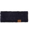 imageCC Winter Fuzzy Fleece Lined Thick Knitted Diagonal Stripes CrissCross Pattern Headband Headwrap HW2060Navy
