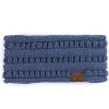 imageCC Winter Fuzzy Fleece Lined Thick Knitted Diagonal Stripes CrissCross Pattern Headband Headwrap HW2060a RibbedDkDenim
