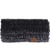 imageCC Winter Fuzzy Fleece Lined Thick Knitted Diagonal Stripes CrissCross Pattern Headband Headwrap HW2060a RibbedOmbre Black