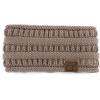 imageCC Winter Fuzzy Fleece Lined Thick Knitted Diagonal Stripes CrissCross Pattern Headband Headwrap HW2060a RibbedTaupe