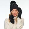 imageCC Women Fuzzy Lined Sequin Fur Pom Beanie ampamp Mitten SetSequin Black