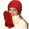 imageCC Women Thick Faux Fur  Sherpa Fleece Lined Warm Winter MittensRed Thick Solid