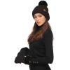 imageCC Women Waffle Knit Fuzzy Sherpa Lined Pom Beanie ampamp Mitten Winter Gloves SetBlack