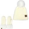 imageCC Women Waffle Knit Fuzzy Sherpa Lined Pom Beanie ampamp Mitten Winter Gloves SetIvory