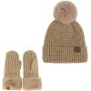 imageCC Women Waffle Knit Fuzzy Sherpa Lined Pom Beanie ampamp Mitten Winter Gloves SetMocha