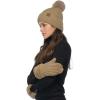 imageCC Women Waffle Knit Fuzzy Sherpa Lined Pom Beanie ampamp Mitten Winter Gloves SetMocha