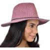 imageCC Womens Fall Winter Knit Slim Leather Band Wide Brim Panama Fedora HatDark Rose