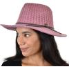 imageCC Womens Fall Winter Knit Slim Leather Band Wide Brim Panama Fedora HatDark Rose