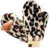 imageCC Womens Faux Fur Wrist Length Fingerless Sherpa Lined Convertible Mittens GlovesLeopard Print  Beige