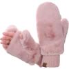 imageCC Womens Faux Fur Wrist Length Fingerless Sherpa Lined Convertible Mittens GlovesRose