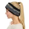 imageCC Womens Multicolored Stretchy Knit Black Sherpa Lined Ear Warmer HeadbandBlackGreyBlackGrey