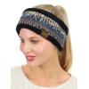 imageCC Womens Multicolored Stretchy Knit Black Sherpa Lined Ear Warmer HeadbandBlackGreyBlackGrey