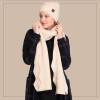 imageCC Womens Winter Knit Beanie Hat and Scarf Set Chevron Pattern Warm Cozy AccessoriesBeige
