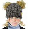 imageKids Ages 25 Pompom Chunky Thick Stretchy Knit Slouch Beanie Cap Hat Double Pom Natural Fur Solid Dk Melange Gray